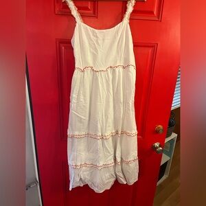 J. Crew White Tiered Sundress with Pink Trim size 8
